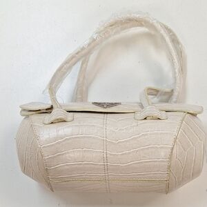 Prada Logo On Elegant Cream Crocodile-Embossed Women's Bag